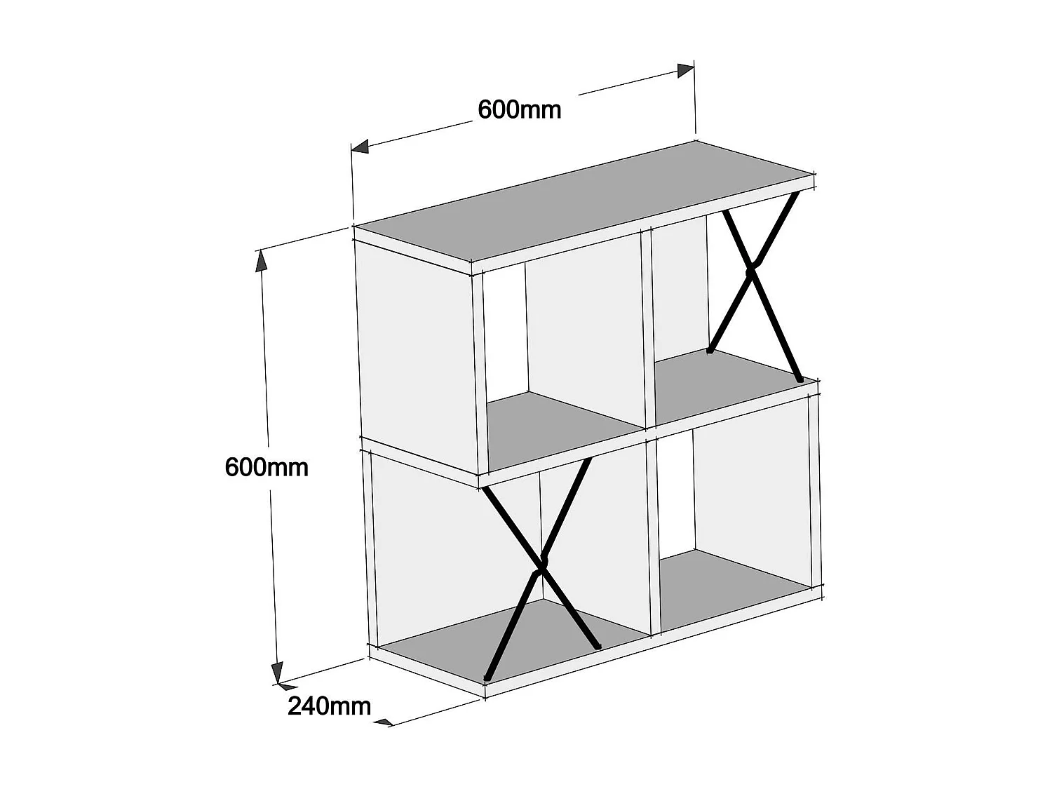 Estante de pared moderno – 60 x 60 x 24 cm – roble y negro – tablero de partículas revestido de melamina