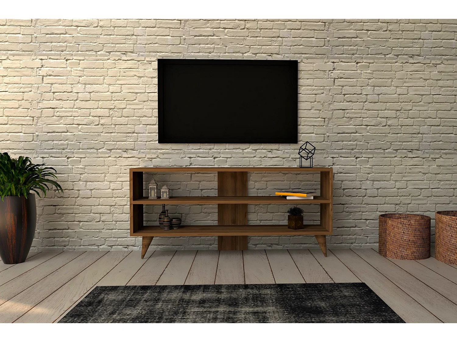 Mueble de TV – 120 cm x 50 cm x 29,6 cm – nogal – tablero de partículas revestido de melamina