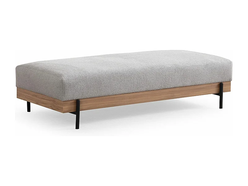 Banc kamily L220cm Bois clair et Tissu bouclette Gris