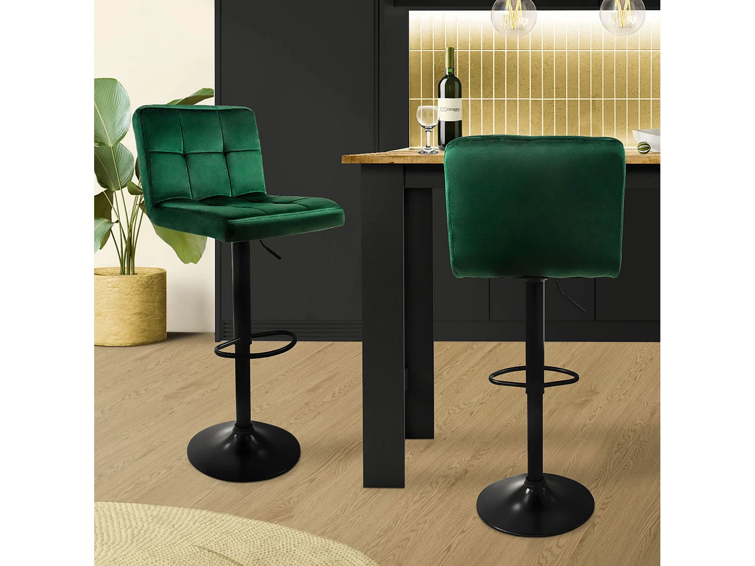 Set 2 sgabelli da bar girevoli velluto verde altezza regolabile sgabello cucina