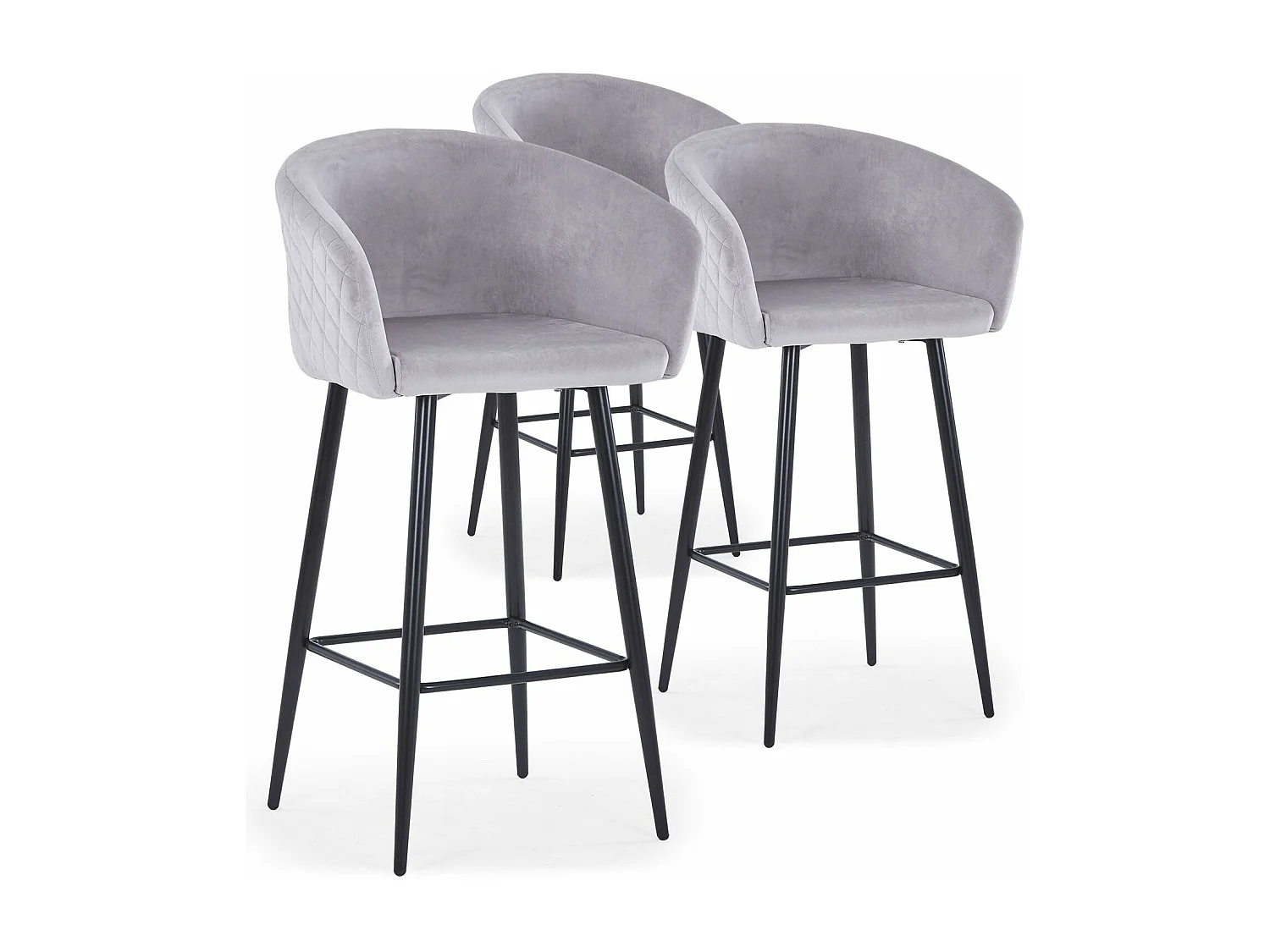 Lot de 3 chaises de bar Bobby Velours Argent