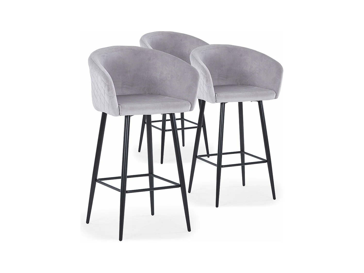Lot de 3 chaises de bar Bobby Velours Argent