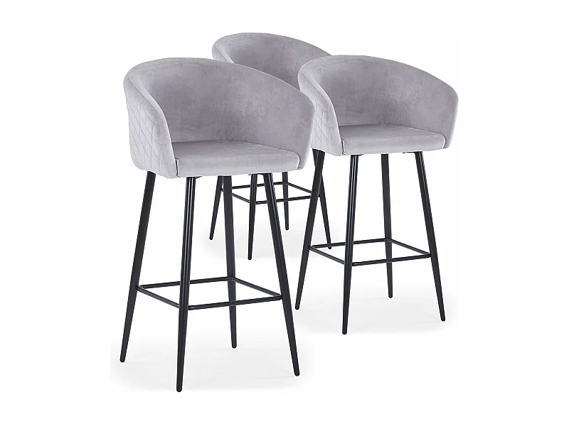 Lot de 3 chaises de bar Bobby Velours Argent