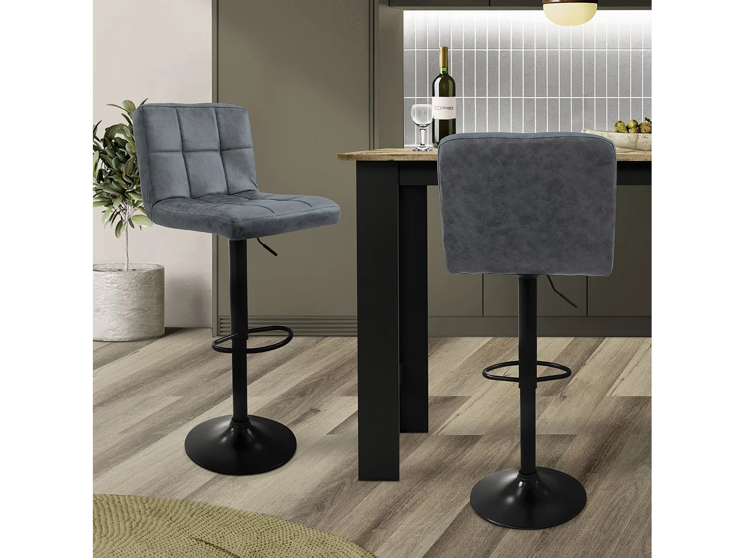 Lot de 2 tabourets de bar Réglable en hauteur Chaise de bar Tabouret de bistrot