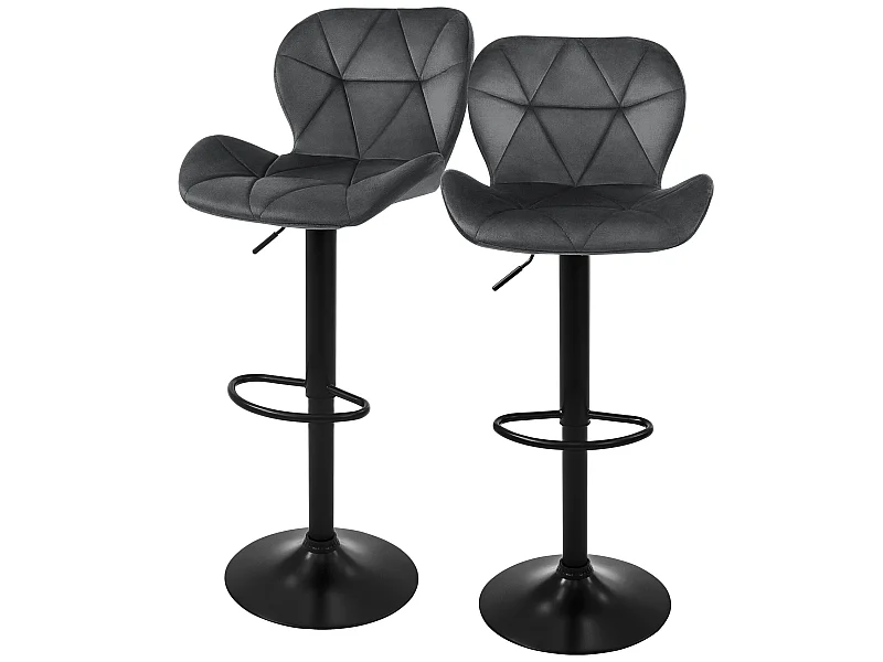 Lot de 2 tabourets de bar Réglable en hauteur Chaise de bar en velours Tabouret