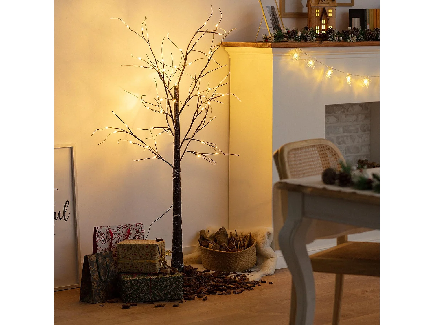 Sapin de Noël 64 LED 150cm Blanc Chaud  Marron foncé