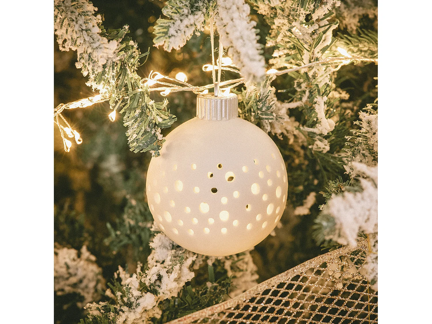 Palla di Natale LED Porcelana con Batteria Estella Bianco