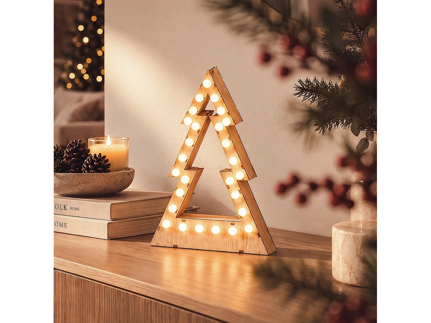 Árbol de Navidad Madera LED con Batería Gaspar Natural