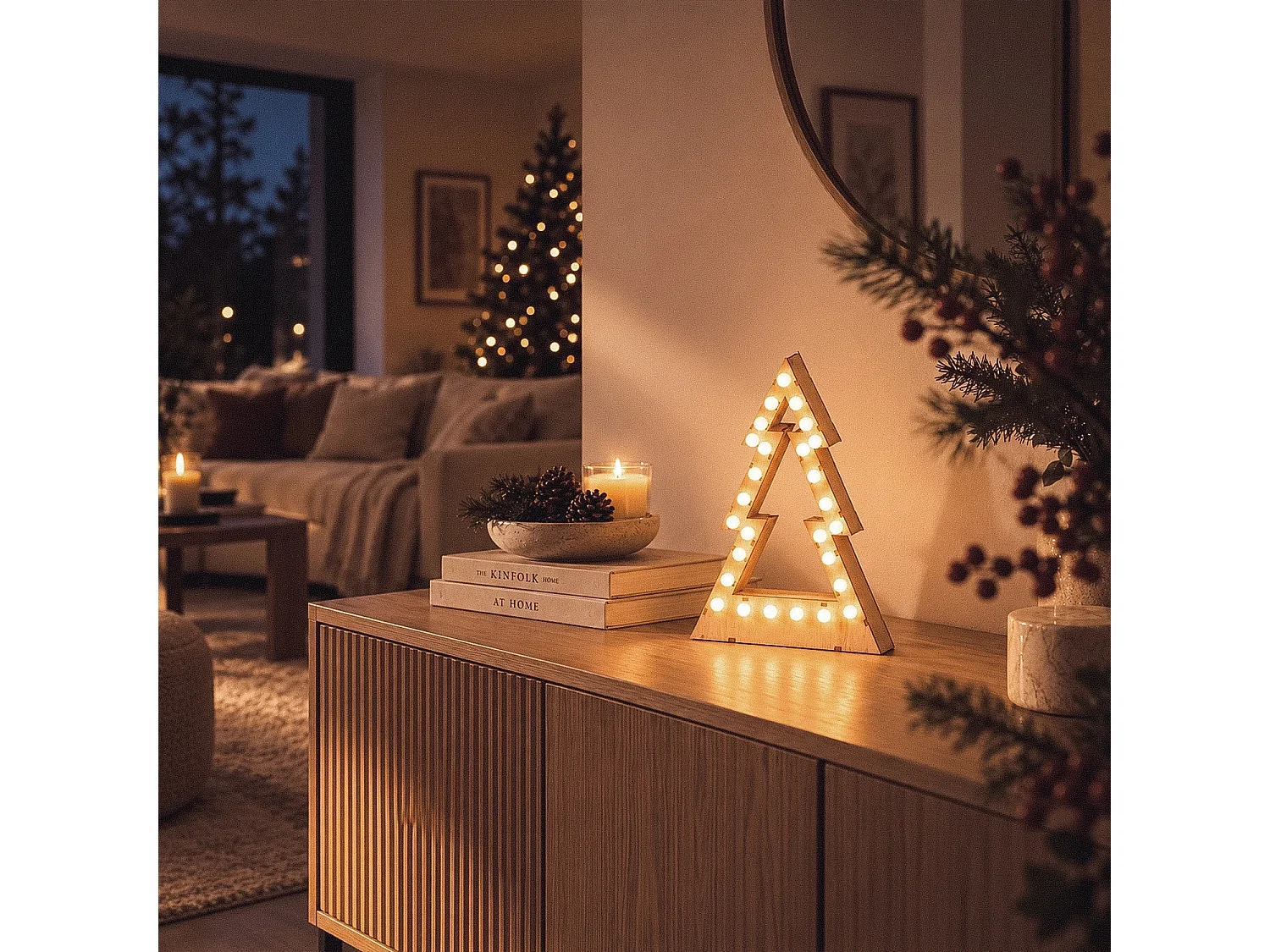 Árbol de Navidad Madera LED con Batería Gaspar Natural