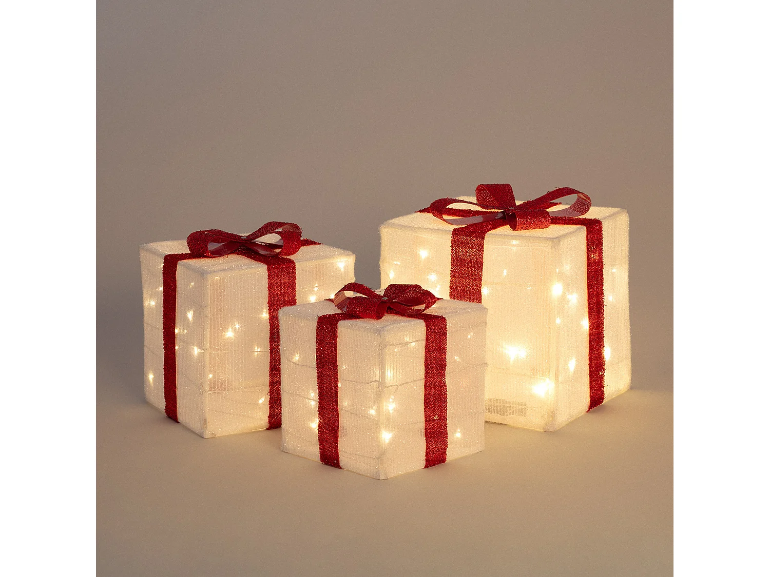 Pack de 3 Cajas Regalo de Navidad LED con Batería Noelle Blanco / Rojo