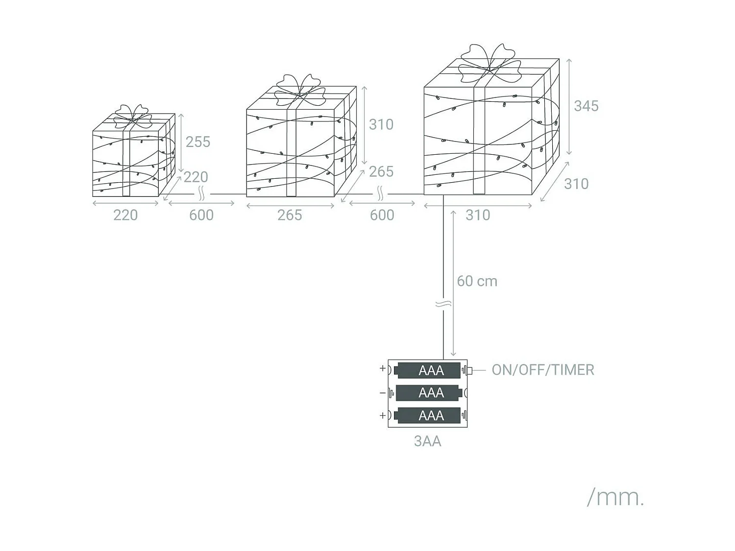 Pack de 3 Boîtes Cadeaux de Noël LED à Piles Noelle Blanc / Rouge