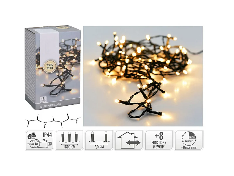 Guirlande LED Extérieure Câble Noir Blanc Chaud 18m  Blanc Chaud 2700K