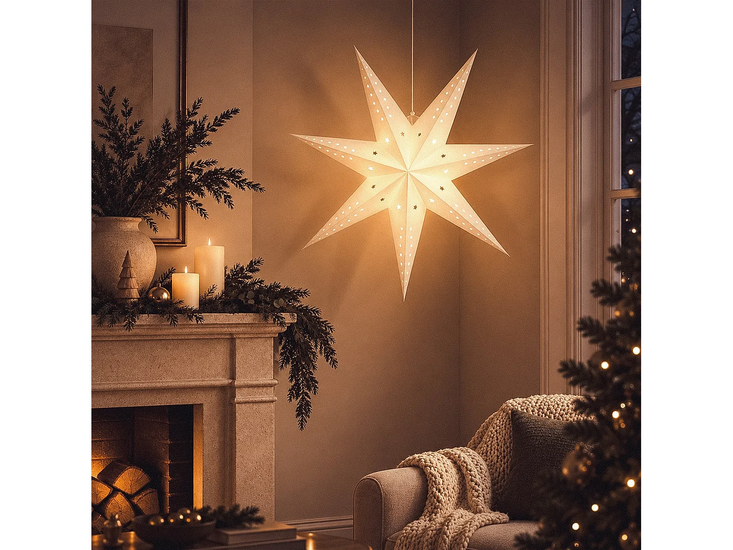 Estrella LED Papel con Batería Hadar Blanco