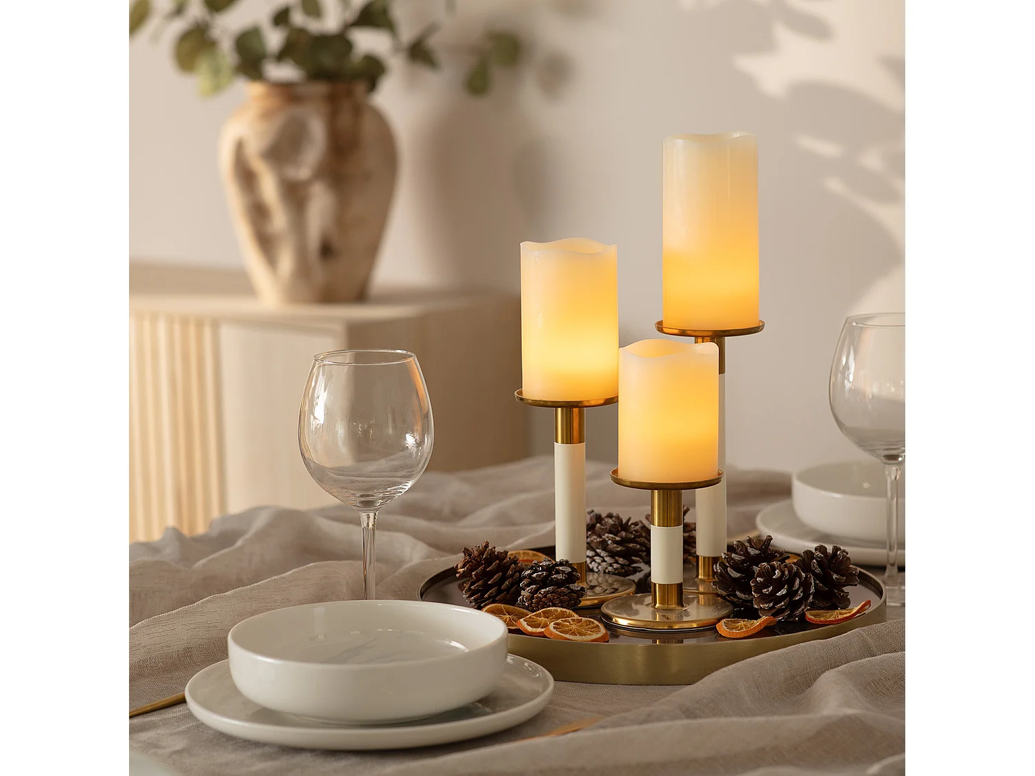 Pack de 3 Bougies LED Cire Naturelle 23V