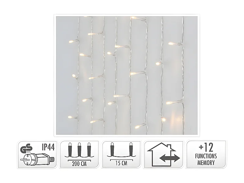 Rideau Guirlande LED Transparent Extérieur 480LEDS 2m Blanc Chaud 2700K