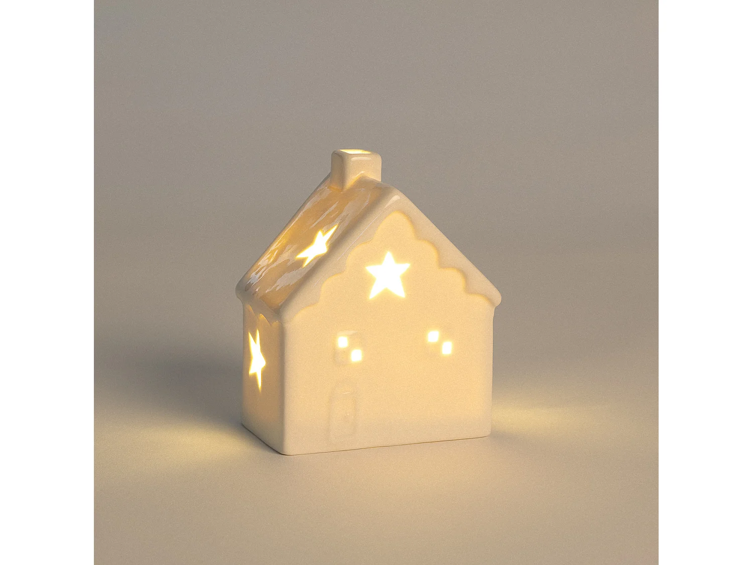 Casetta Natalizia LED Ceramica a Pile Bianca Bianco