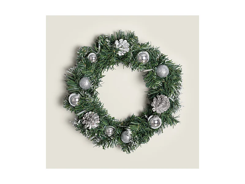 Corona di Natale LED a Pile Ornamenti Argento Karuna Argento