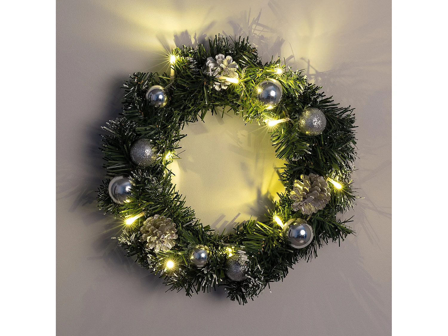 Corona di Natale LED a Pile Ornamenti Argento Karuna Argento