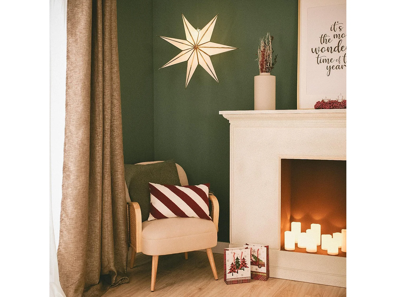 Stella di carta LED a Pile Rigel Bianco - Oro