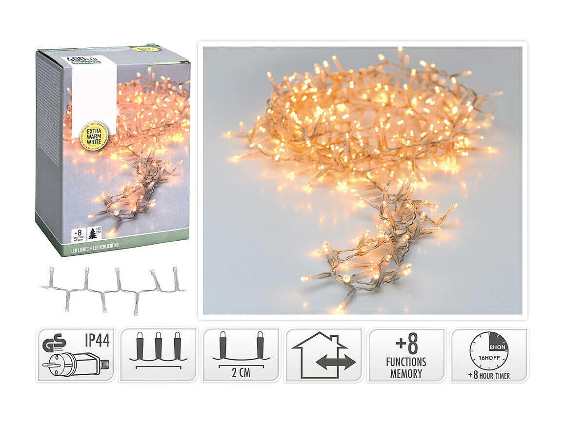 Guirnalda Exterior LED Transparente Blanco Cálido 8m Racimo Blanco Cálido 2700K