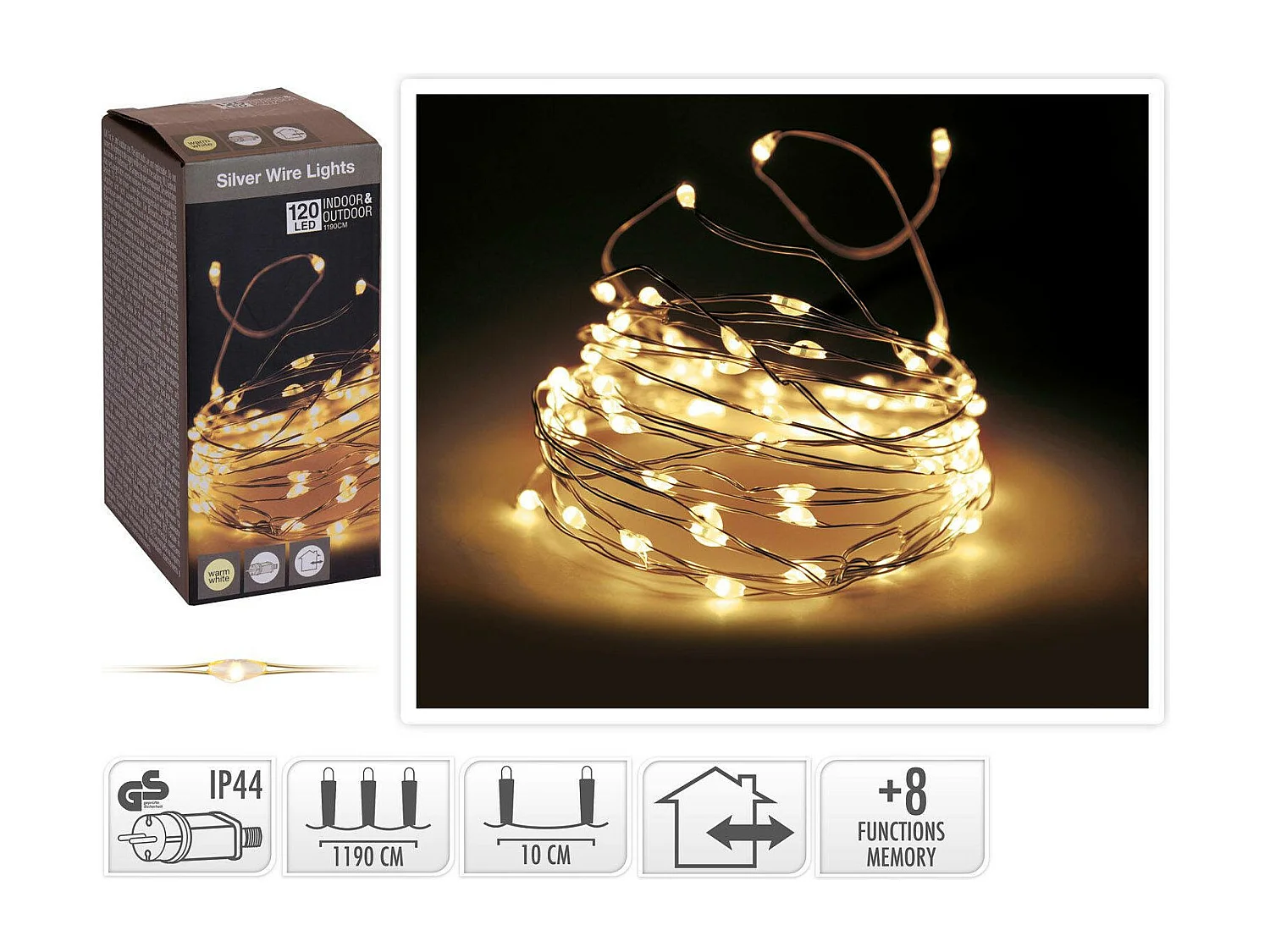 Guirlande Extérieure LED Fil de Fer 12 m Blanc Chaud Blanc Chaud 2700K