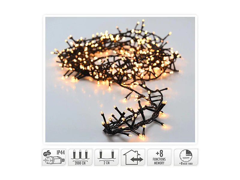 Guirnalda Exterior LED Cable Negro Blanco Cálido 20m Racimo Blanco Cálido 2700K