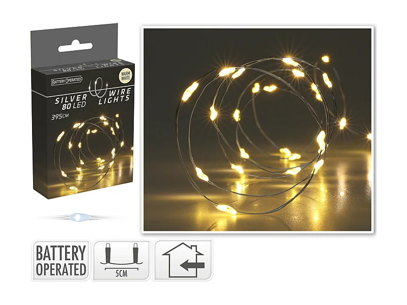 Ghirlanda Filo Metallico LED Batteria 4m Bianco Caldo Bianco Caldo 2700K