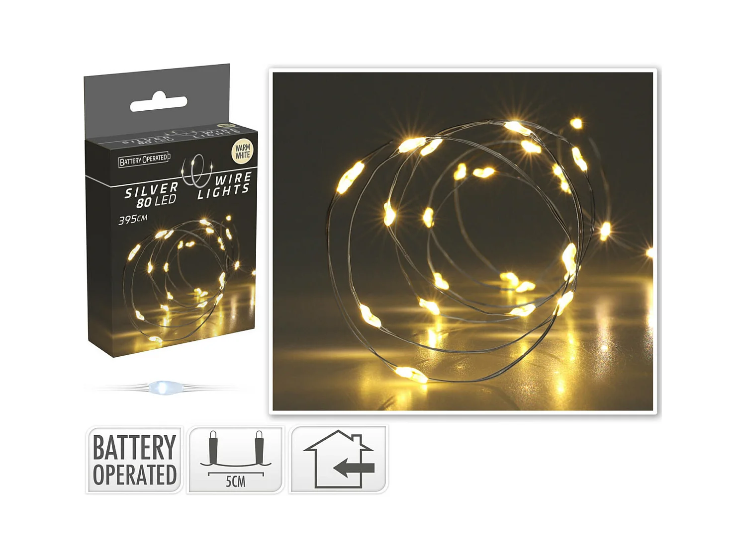 Guirlande LED Fil de Fer à Piles Blanc Chaud 4m Blanc Chaud 2700K
