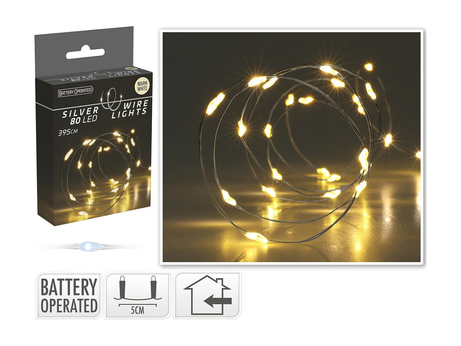 Guirlande LED Fil de Fer à Piles Blanc Chaud 4m Blanc Chaud 2700K