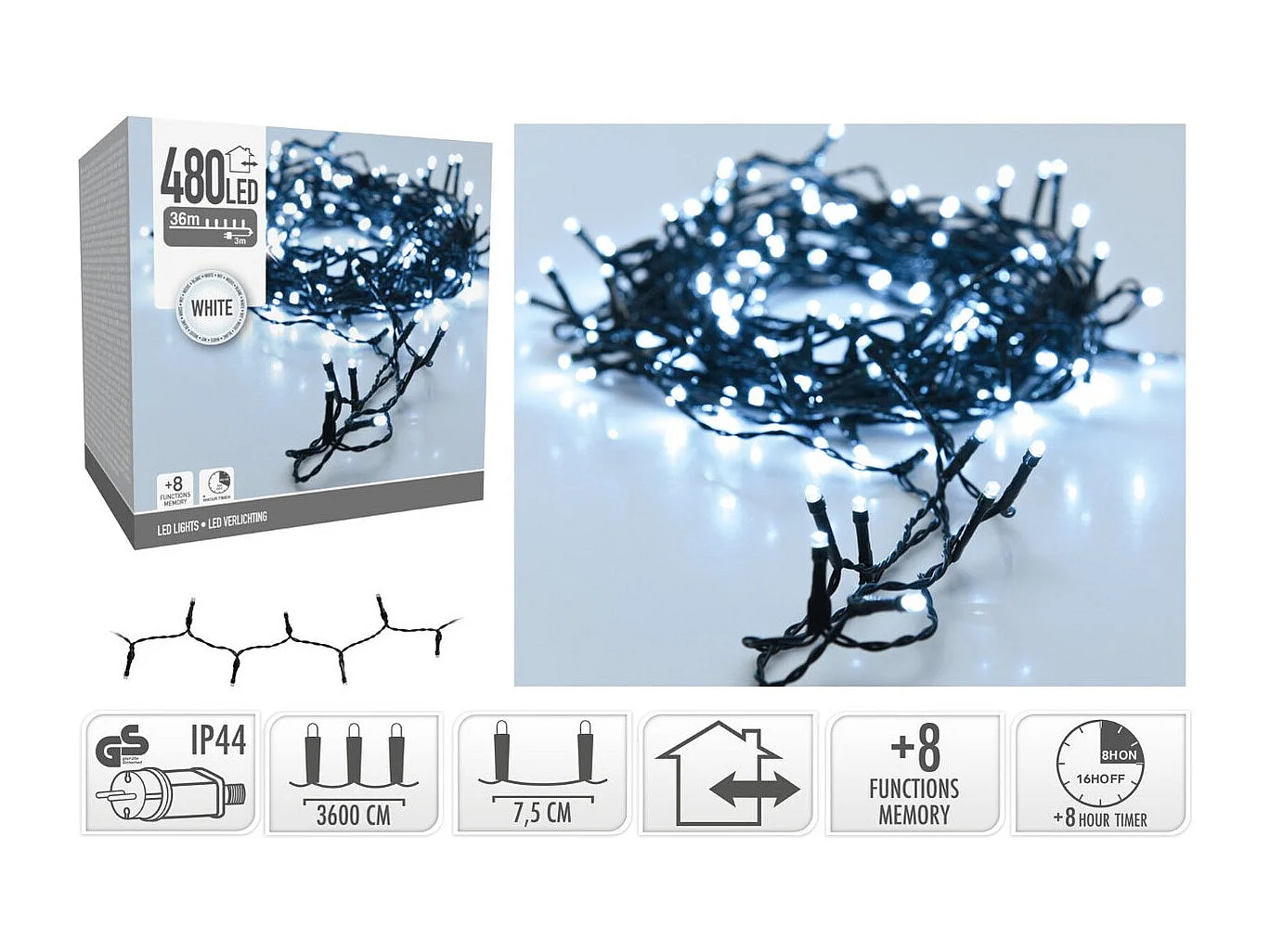 Guirlande LED Extérieure Câble Noir Blanc Froid 36m  Blanc Froid 6000K