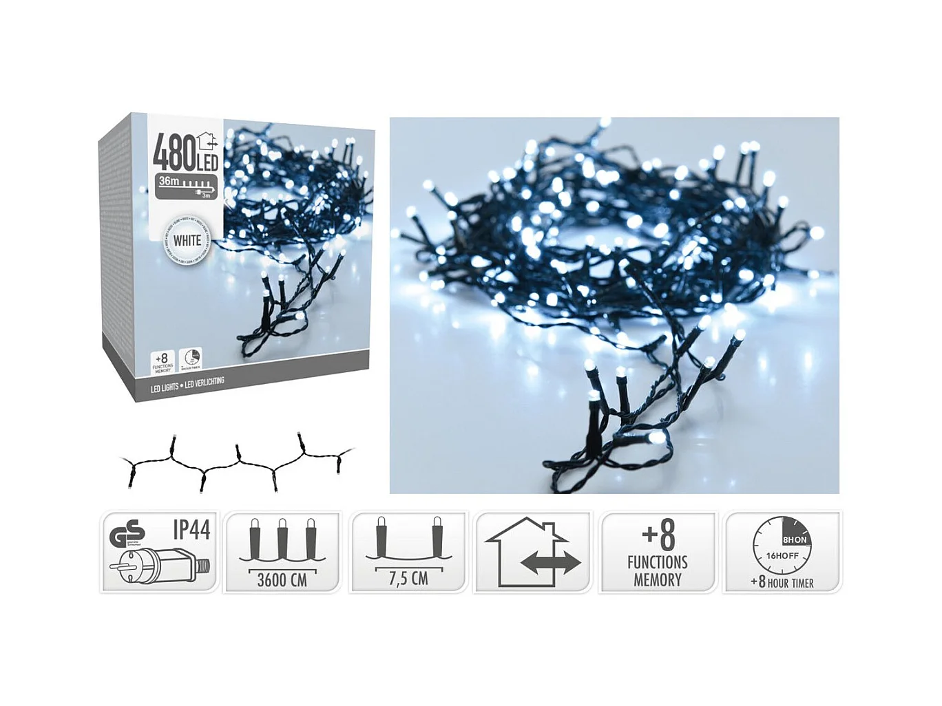 Guirlande LED Extérieure Câble Noir Blanc Froid 36m  Blanc Froid 6000K