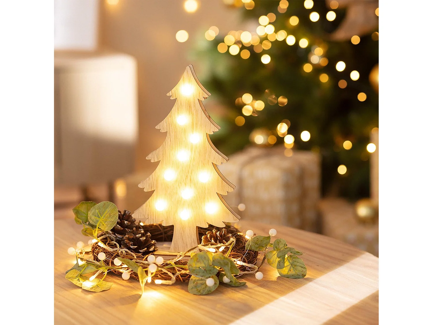 Sapin de Noël LED Wood à Piles Naturel