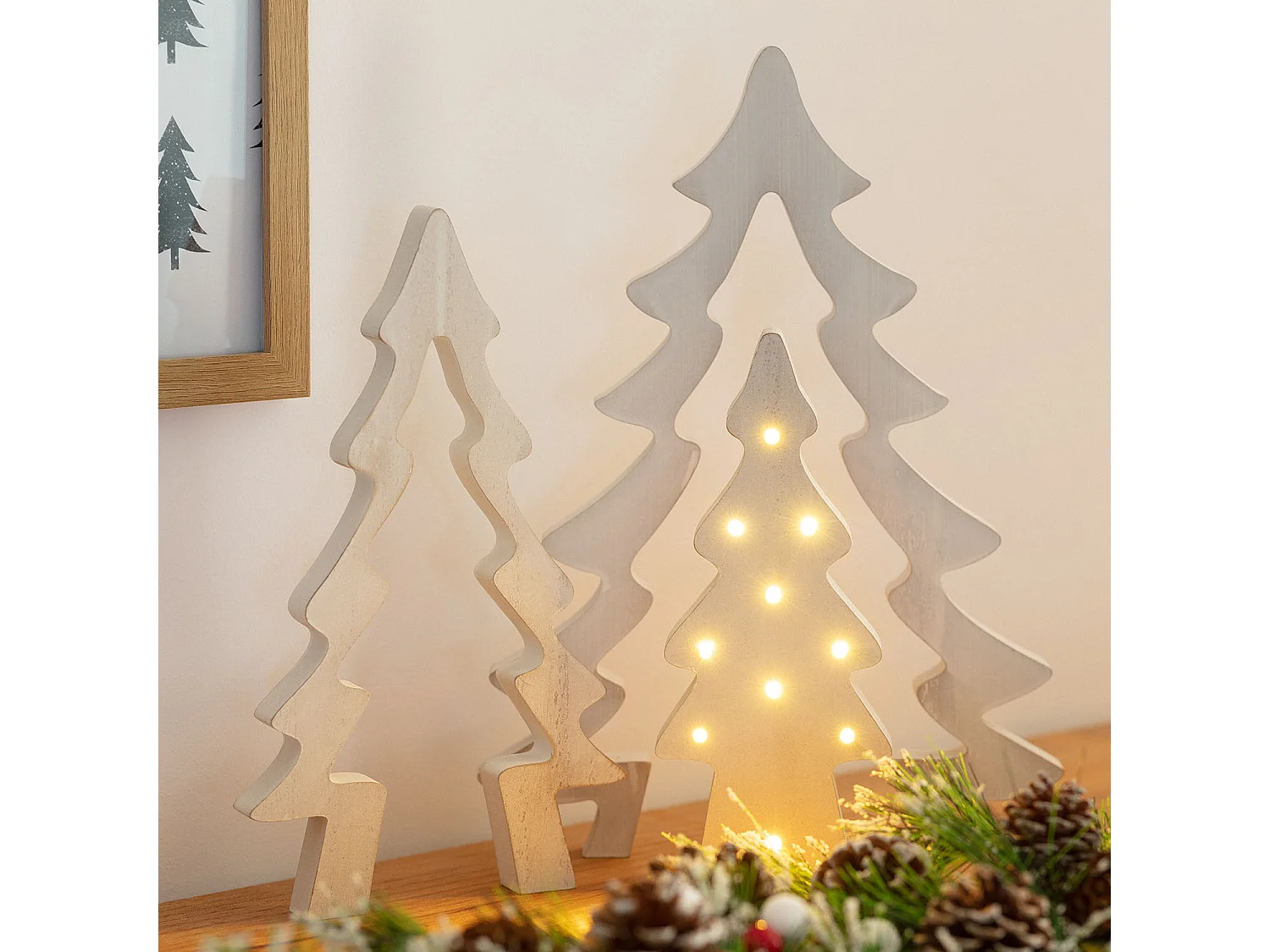 Sapin de Noël LED Bois avec Batterie Kolm Blanc