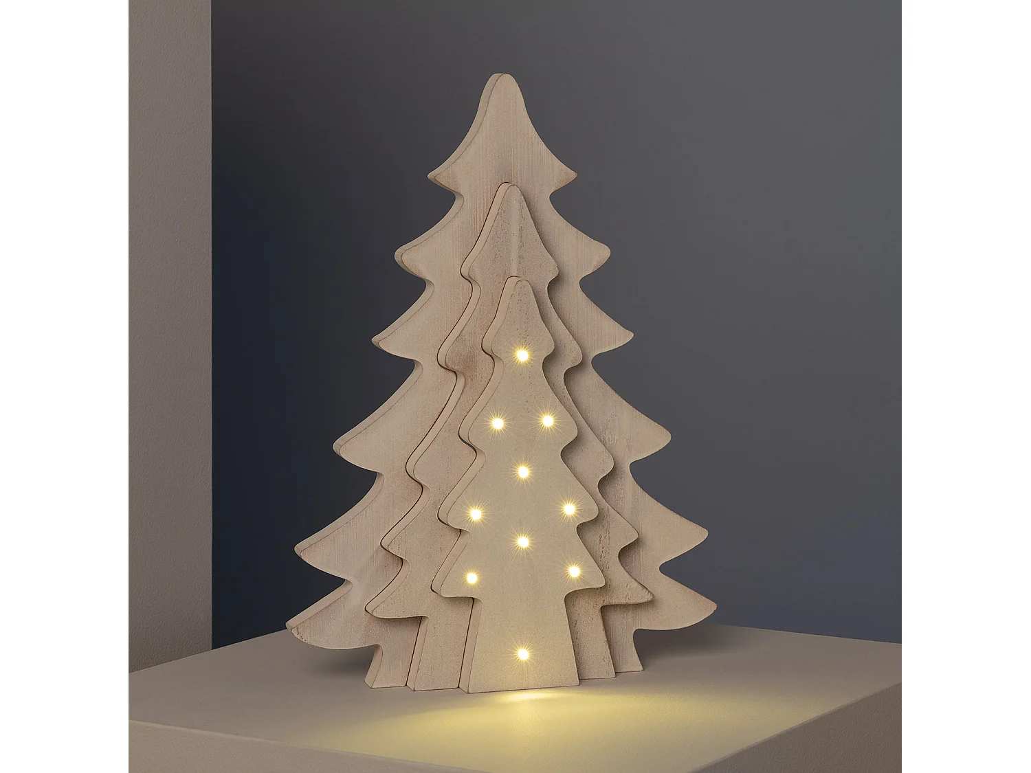Albero di Natale LED Legno a Pile Kolm Bianco