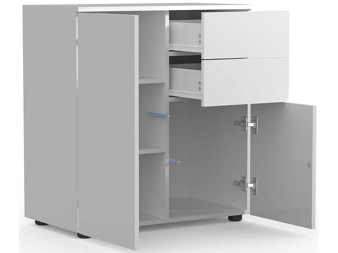 Cómoda de madeira VCM | aparador com 2 portas de batente e duas gavetas | dimensões H. 77 x L. 70 x P. 39cm - Dalosa (Branco)