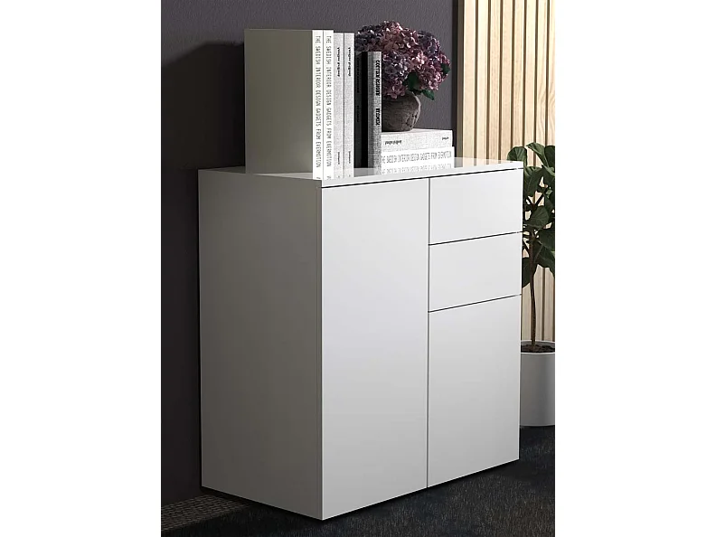 Cómoda de madeira VCM | aparador com 2 portas de batente e duas gavetas | dimensões H. 77 x L. 70 x P. 39cm - Dalosa (Branco)