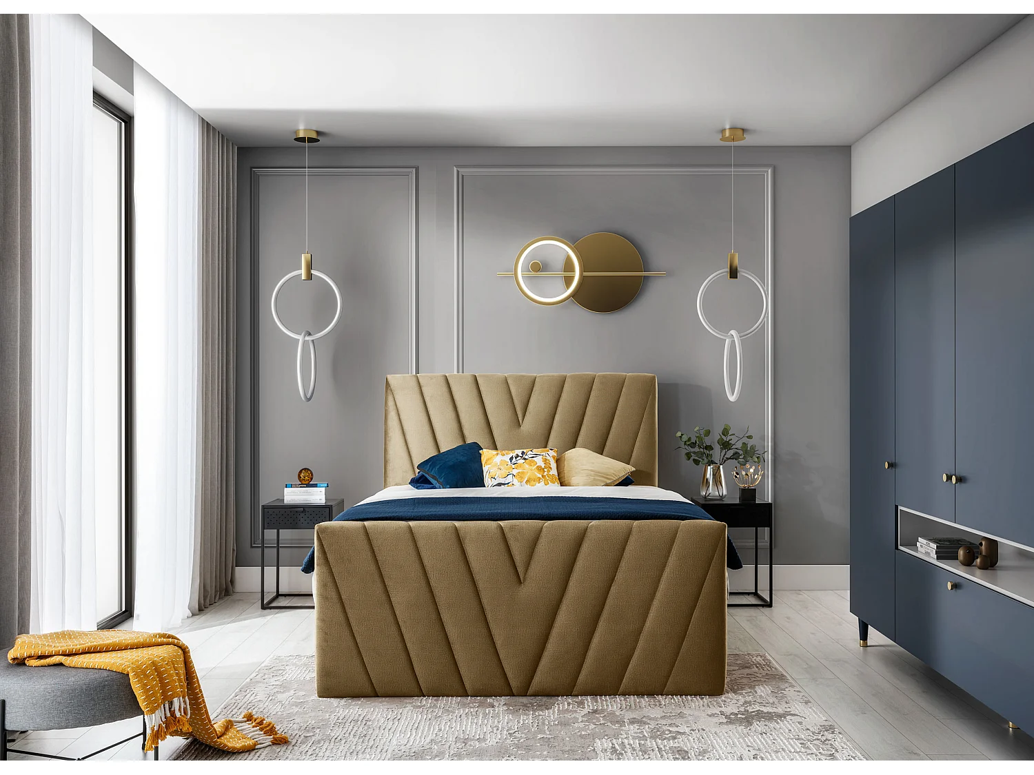 Box Spring Letto Twister S (140x200)/Tessuto-Jiallo