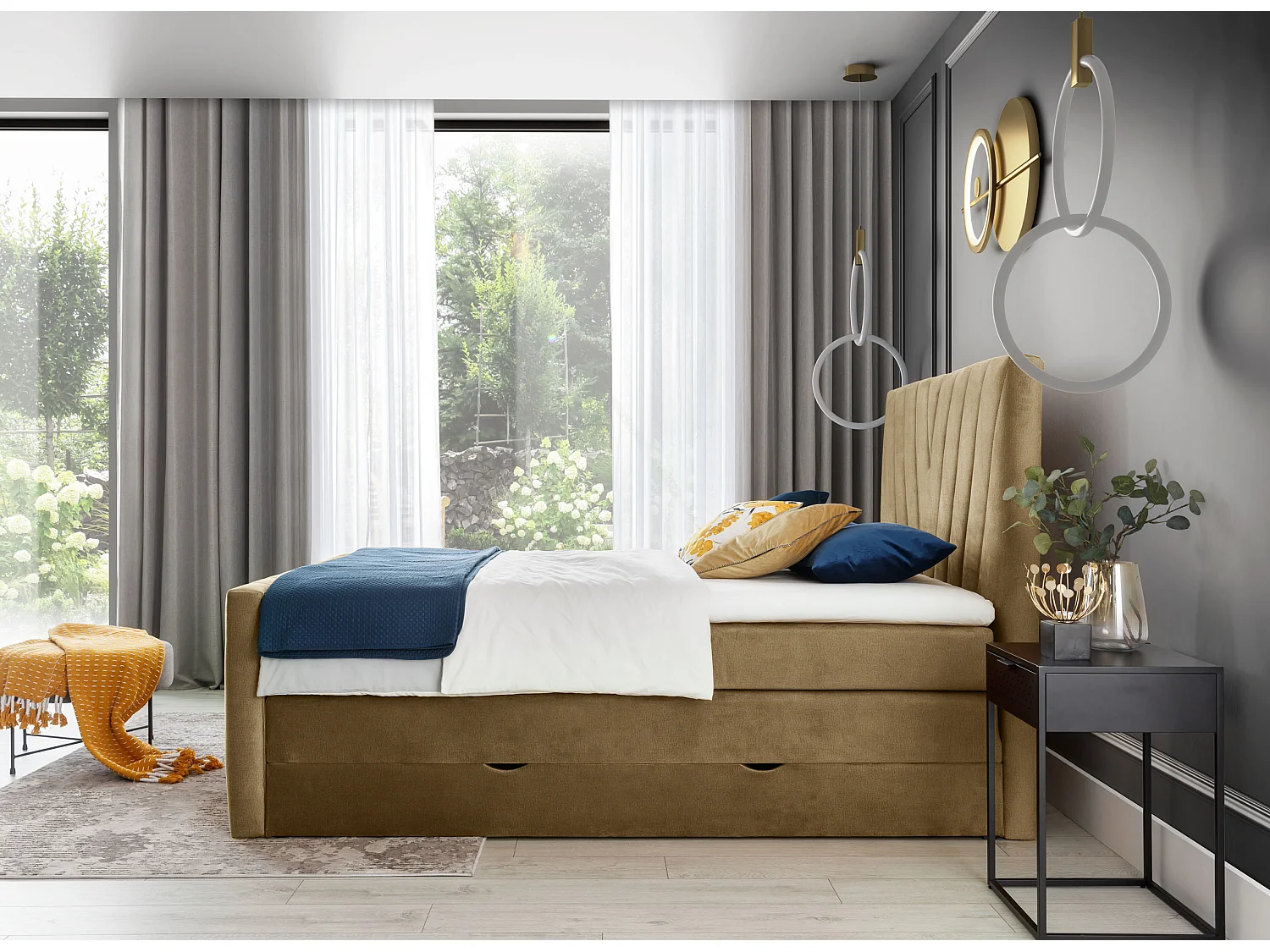 Box Spring Letto Twister S (140x200)/Tessuto-Jiallo