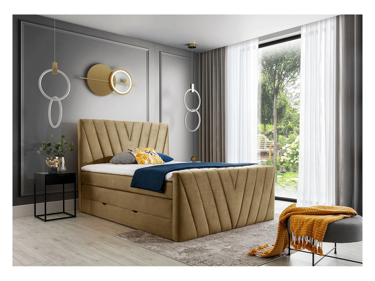 Boxspringbett Twister S (140x200)/Stoff-Gelb