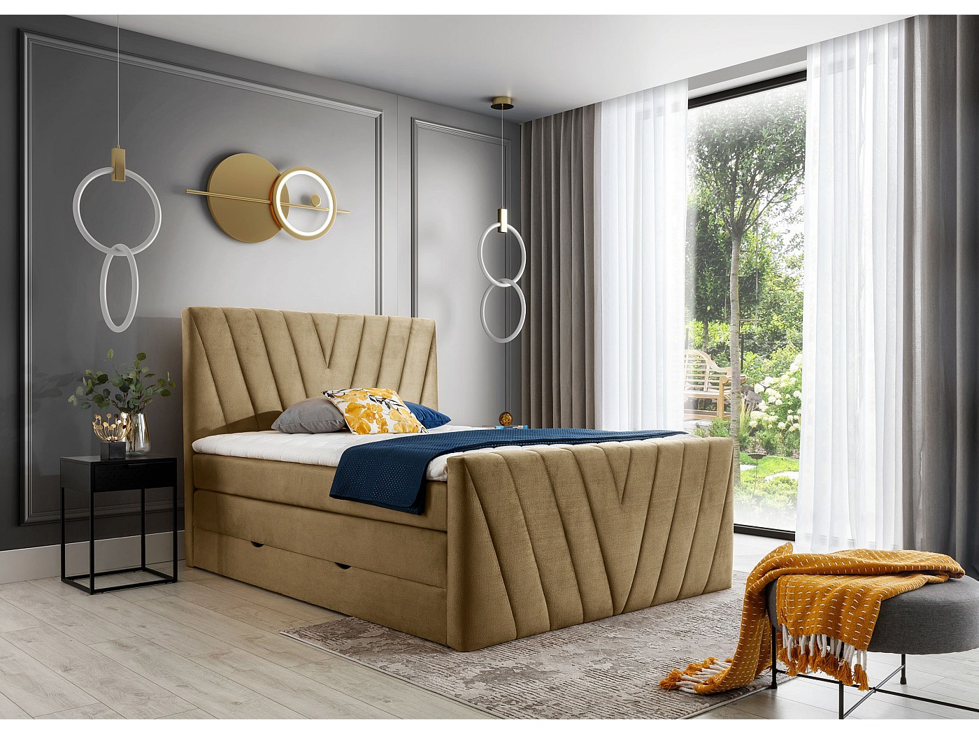 Box Spring Lit Twister S (140x200)/Tissu-Jaune