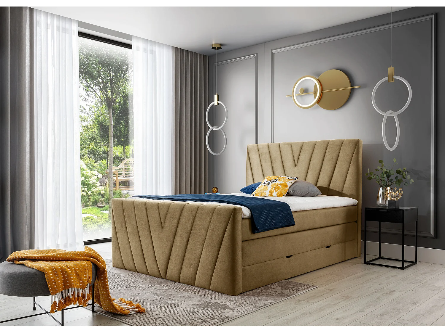 Box Spring Letto Twister S (140x200)/Tessuto-Jiallo