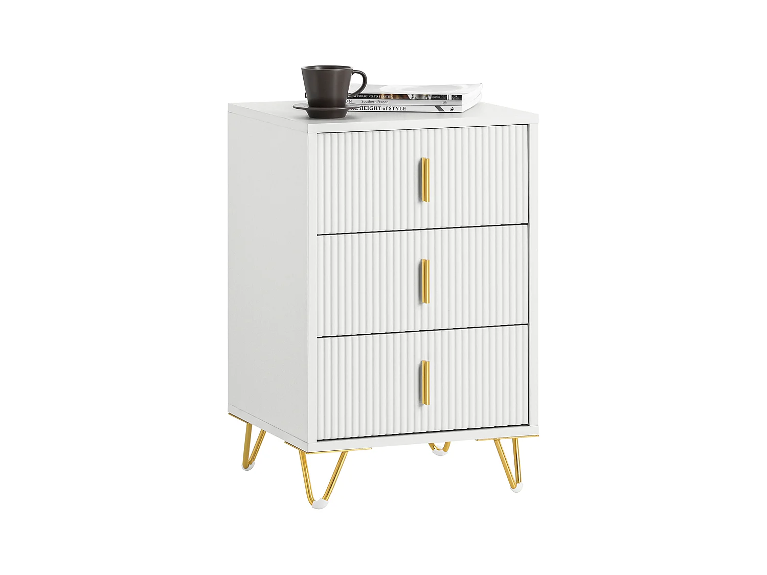 SoBuy Table de Chevet avec 3 Tiroirs Table de Nuit Bout de Canapé Table d'appoint pour Salon, Chambre, Bureau, Blanc, L40xH63xP40 cm, FBT115-L-W