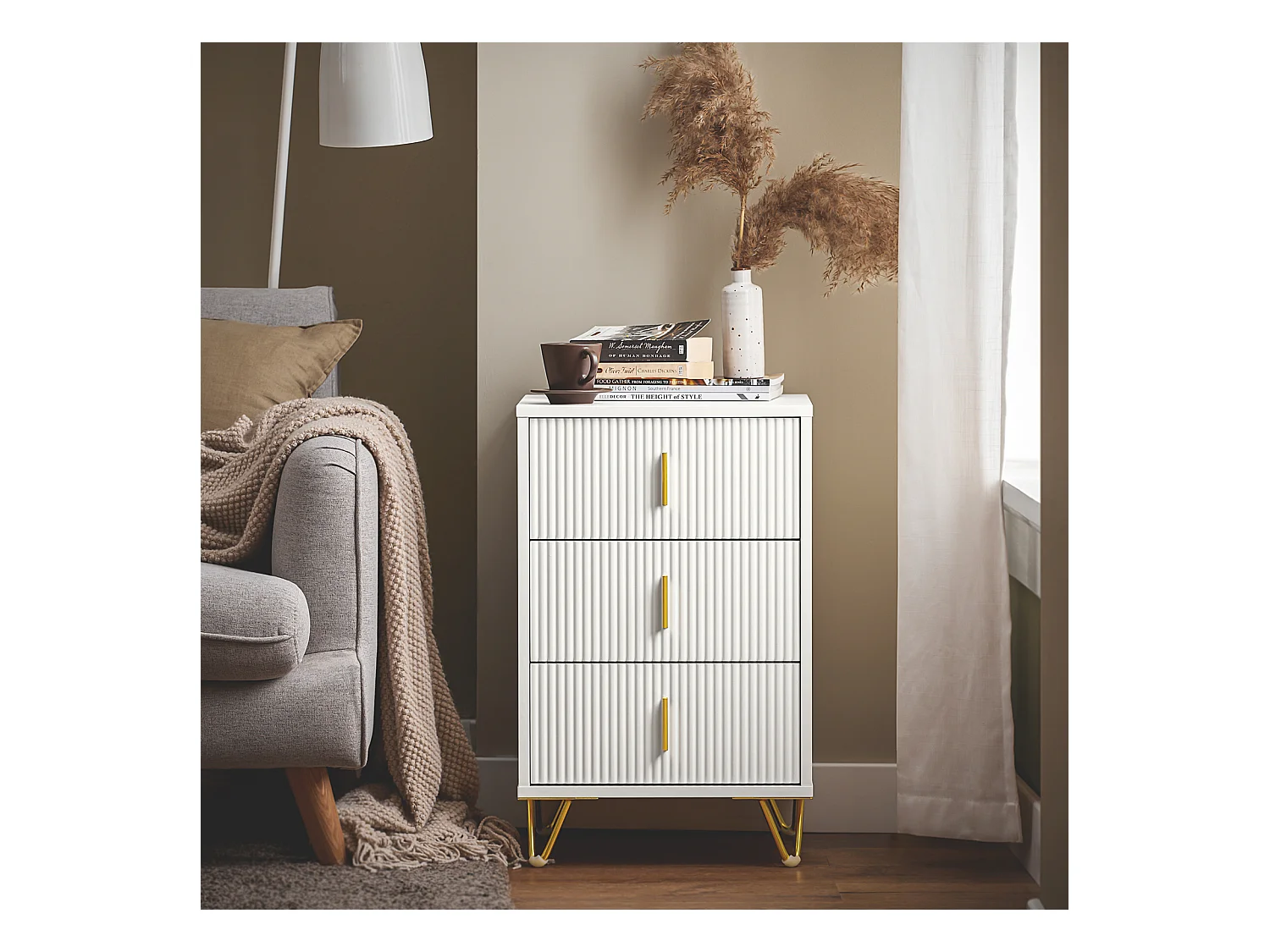 SoBuy Table de Chevet avec 3 Tiroirs Table de Nuit Bout de Canapé Table d'appoint pour Salon, Chambre, Bureau, Blanc, L40xH63xP40 cm, FBT115-L-W