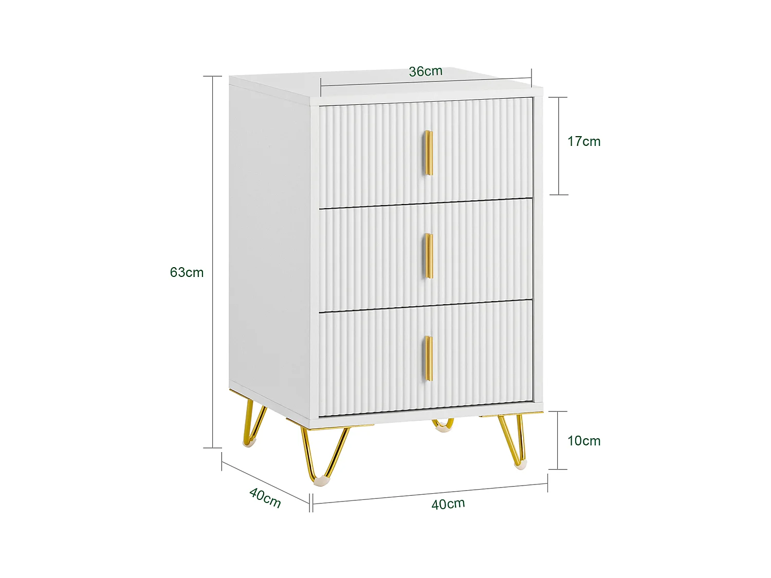 SoBuy Table de Chevet avec 3 Tiroirs Table de Nuit Bout de Canapé Table d'appoint pour Salon, Chambre, Bureau, Blanc, L40xH63xP40 cm, FBT115-L-W