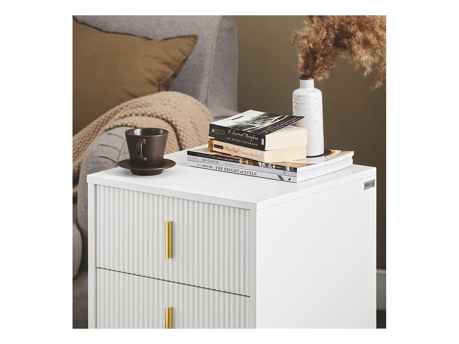 SoBuy Table de Chevet avec 3 Tiroirs Table de Nuit Bout de Canapé Table d'appoint pour Salon, Chambre, Bureau, Blanc, L40xH63xP40 cm, FBT115-L-W