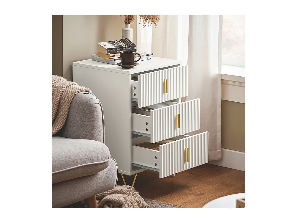 SoBuy Table de Chevet avec 3 Tiroirs Table de Nuit Bout de Canapé Table d'appoint pour Salon, Chambre, Bureau, Blanc, L40xH63xP40 cm, FBT115-L-W