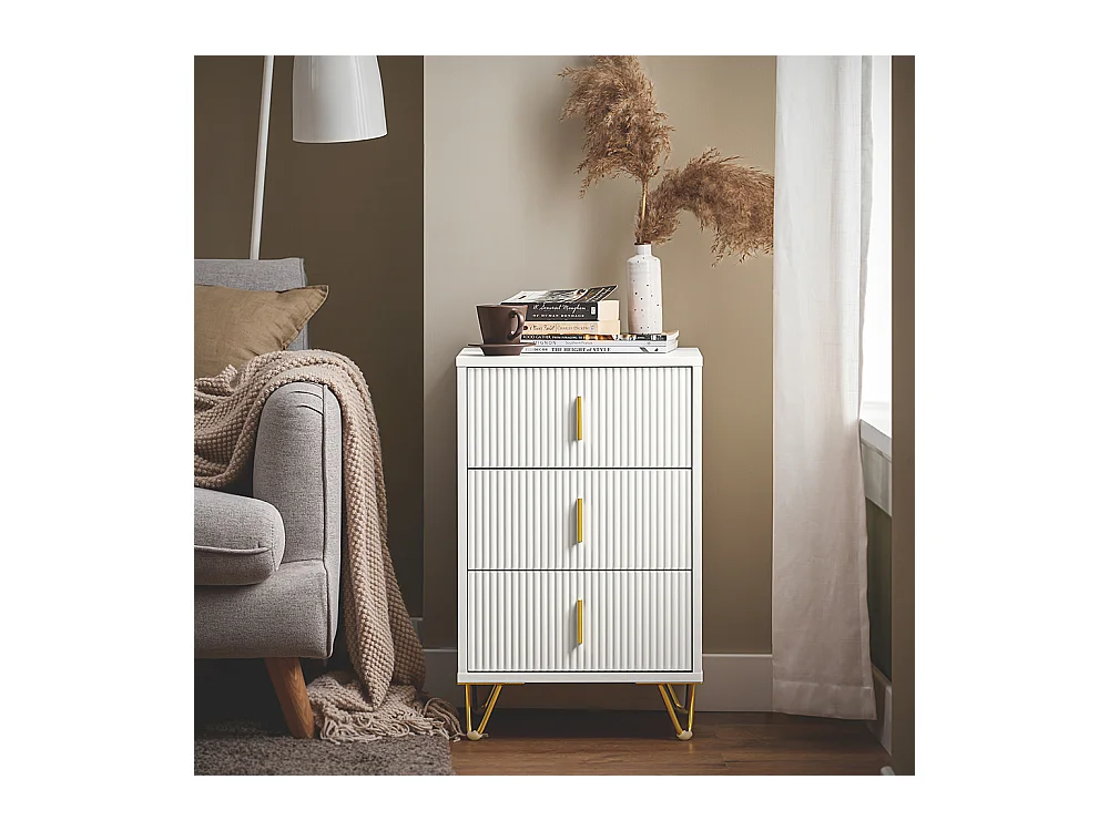 SoBuy Table de Chevet avec 3 Tiroirs Table de Nuit Bout de Canapé Table d'appoint pour Salon, Chambre, Bureau, Blanc, L40xH63xP40 cm, FBT115-L-W