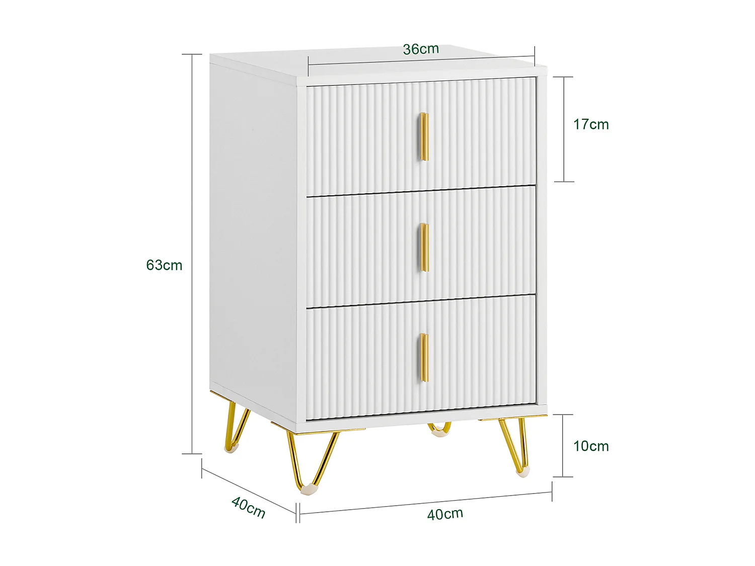 SoBuy Table de Chevet avec 3 Tiroirs Table de Nuit Bout de Canapé Table d'appoint pour Salon, Chambre, Bureau, Blanc, L40xH63xP40 cm, FBT115-L-W