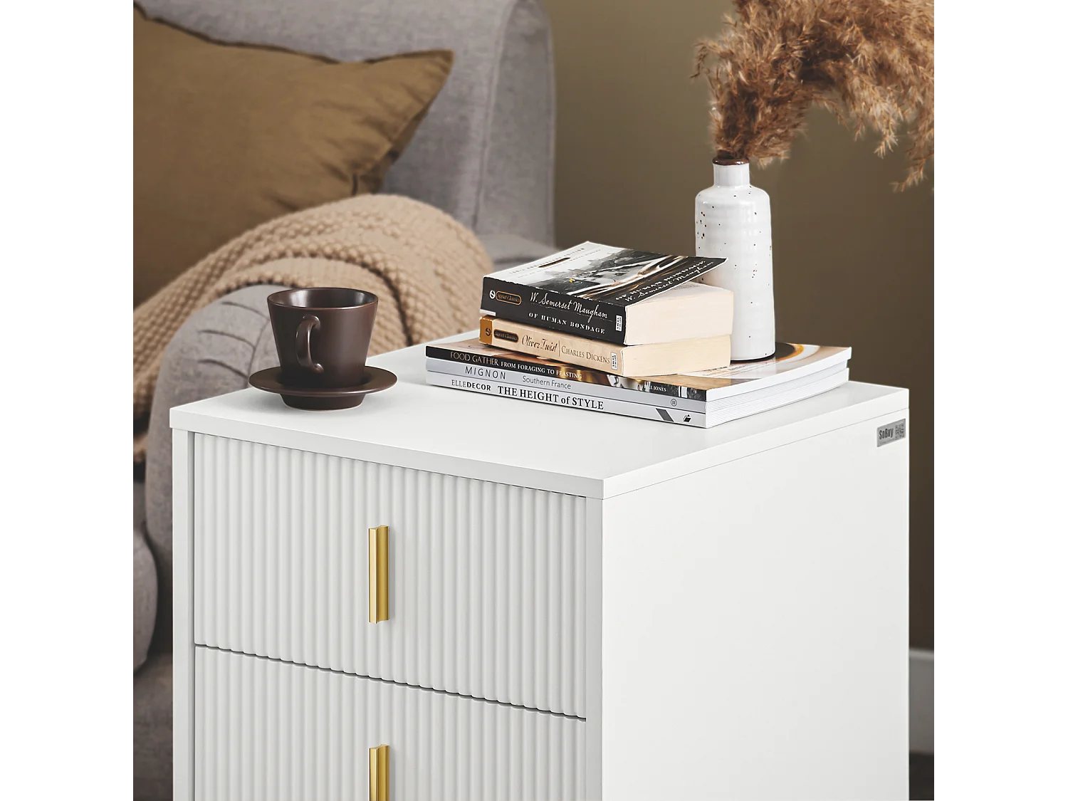 Mesita de Noche Mesa Auxiliar Mobiliario de Salón Moderno con 3 cajones 40 x 40 x 63 cm FBT115-L-W SoBuy ES