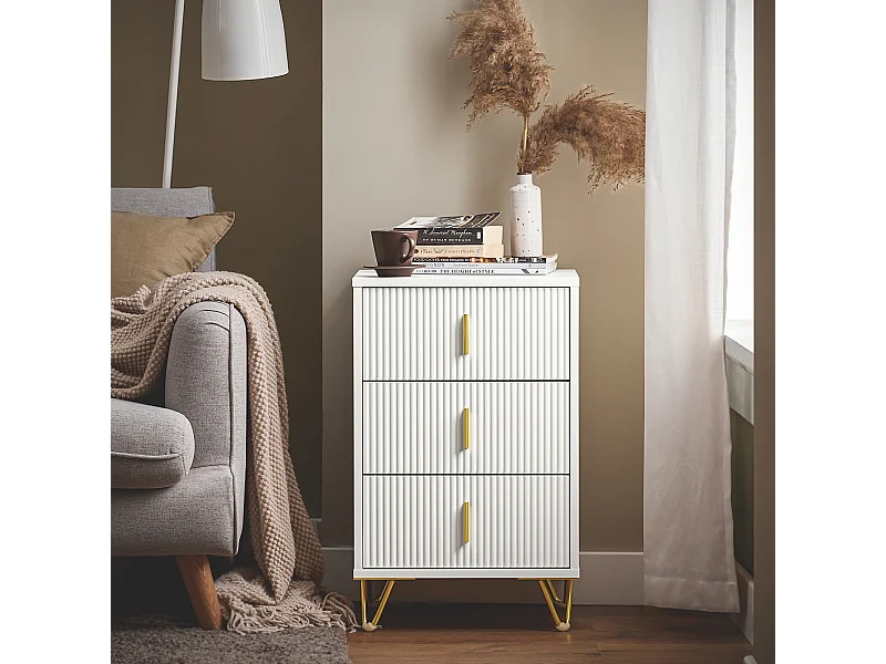 SoBuy Table de Chevet avec 3 Tiroirs Table de Nuit Bout de Canapé Table d'appoint pour Salon, Chambre, Bureau, Blanc, L40xH63xP40 cm, FBT115-L-W